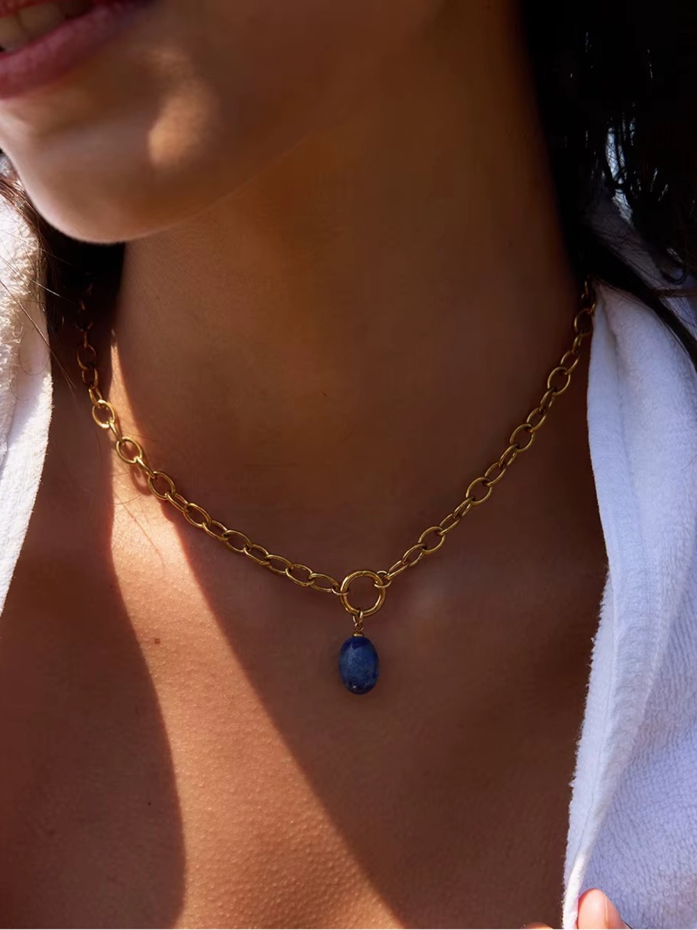 18K Gold Plated Blue Stone Pendant Necklace